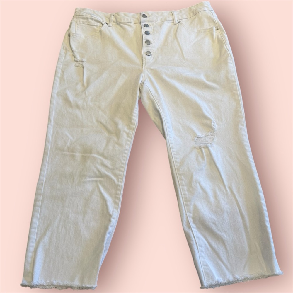 Time And Tru Women's Button Fly Jeans Plus Size 20 Hi-Rise Wide Leg Raw Hem